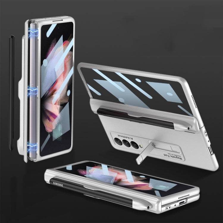 For Samsung Galaxy Z Fold3 5G GKK Integrated Magnetic Full Coverage Phone Flip Case with Pen Slot(Silver) - Galaxy Phone Cases by GKK | Online Shopping UK | buy2fix