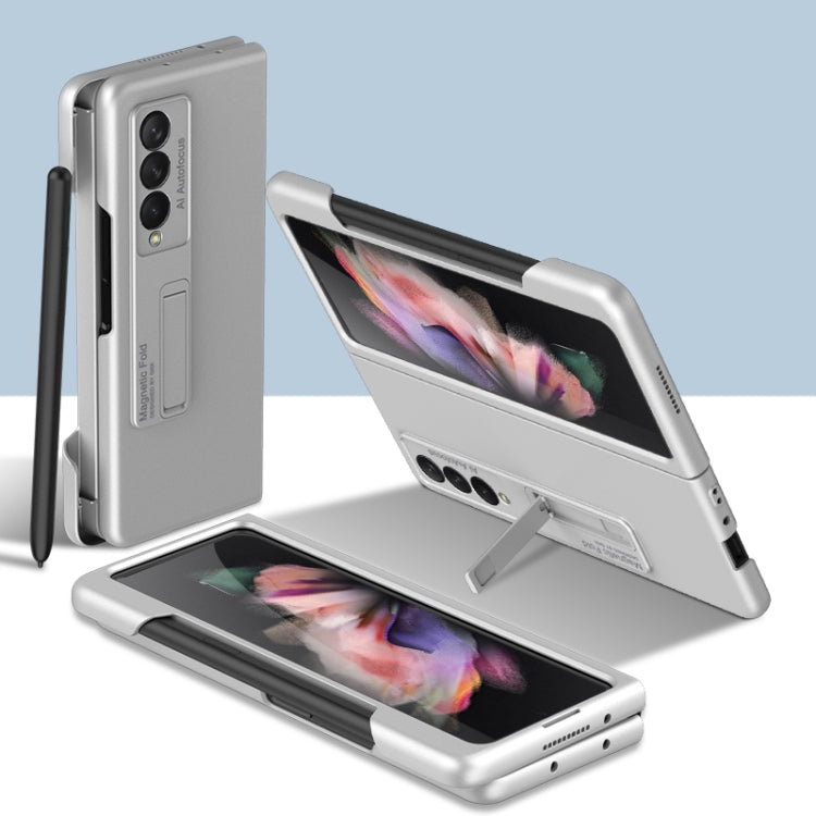 For Samsung Galaxy Z Fold3 5G GKK Ultra-thin PC Phone Flip Case with Holder & Side Pen Slot(Silver) - Galaxy Phone Cases by GKK | Online Shopping UK | buy2fix