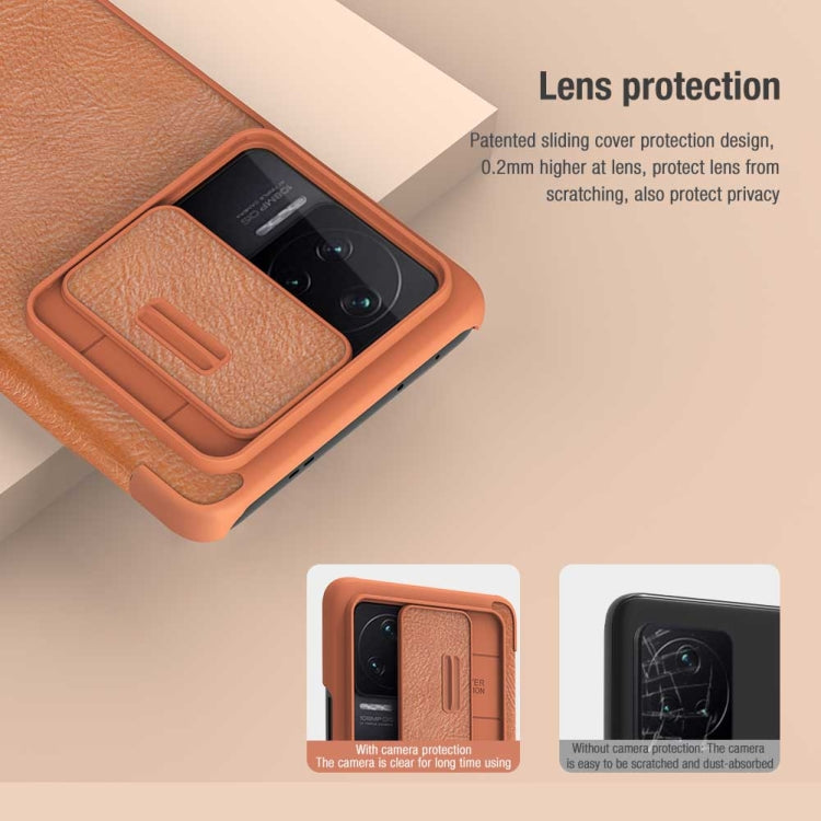 For Xiaomi Redmi K50 / K50 Pro NILLKIN QIN Series Pro Sliding Camera Cover Leather Phone Case(Brown) - Xiaomi Cases by NILLKIN | Online Shopping UK | buy2fix