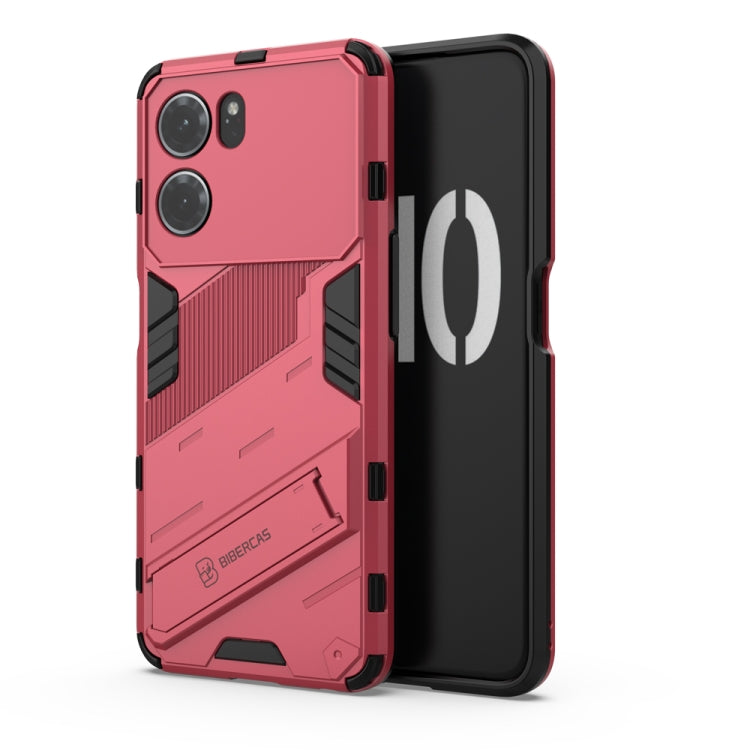 For OPPO K10 5G China Punk Armor 2 in 1 PC + TPU Shockproof Phone Case with Invisible Holder(Light Red) - OPPO Cases by buy2fix | Online Shopping UK | buy2fix