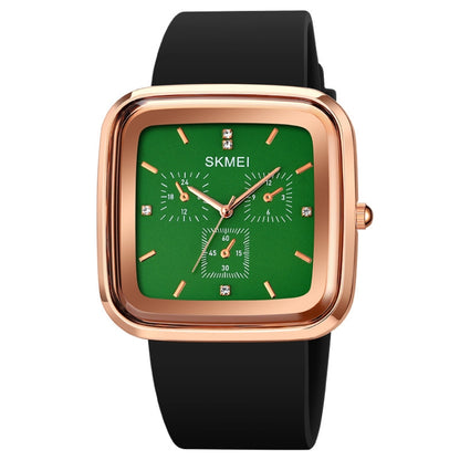 SKMEI 1902 Stainless Steel Buckle Silicone Strap Waterproof Quartz Watch(Rose Gold + Green) - Silicone Strap Watches by SKMEI | Online Shopping UK | buy2fix