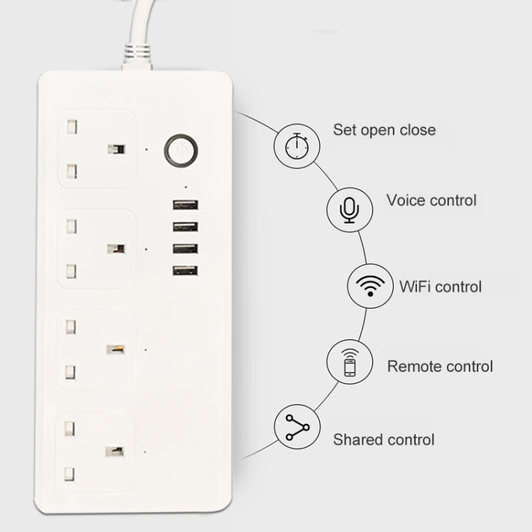 ZigBee 13A SM-SO301-K 4 Holes + 4 USB Multi-purpose Smart Power Strip, UK Plug - Consumer Electronics by buy2fix | Online Shopping UK | buy2fix