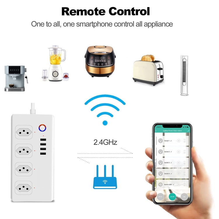 WiFi 10A SM-SO301-B 4 Holes + 4 USB Multi-purpose Smart Power Strip, Brazil Plug - Consumer Electronics by buy2fix | Online Shopping UK | buy2fix