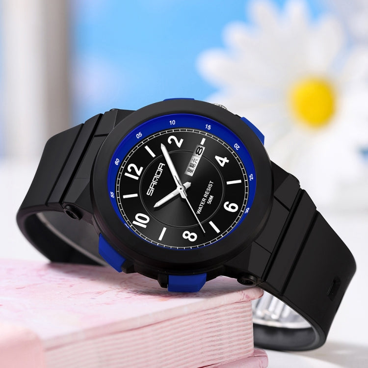 SANDA 6097 TPU Strap Dual Calendar Waterproof Electronic Watch(Black) - Silicone Strap Watches by SANDA | Online Shopping UK | buy2fix