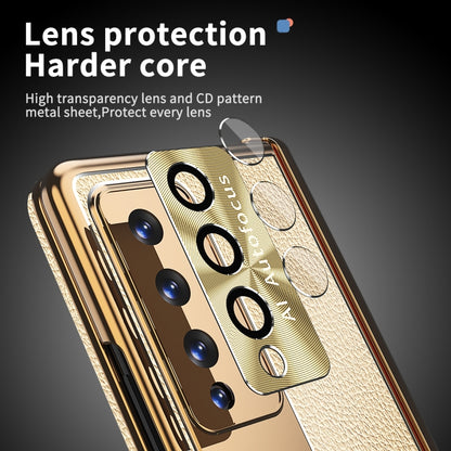 For Samsung Galaxy Z Fold4 Litchi Pattern Magnetic Shell Film Integrated Shockproof Phone Case(Gold) - Galaxy Z Fold4 5G Cases by buy2fix | Online Shopping UK | buy2fix