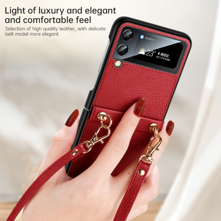 For Samsung Galaxy Z Flip4 SULADA Litchi Texture Leather + TPU Phone Case with Strap(Red) - Galaxy Z Flip4 5G Cases by SULADA | Online Shopping UK | buy2fix