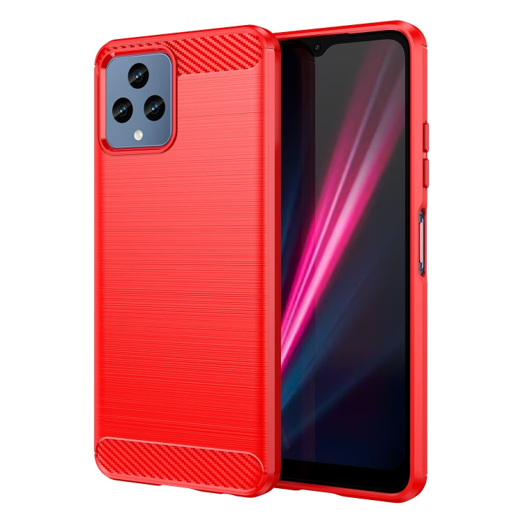 For T-Mobile REVVL 6 5G Brushed Texture Carbon Fiber TPU Phone Case (Red) - More Brand by buy2fix | Online Shopping UK | buy2fix