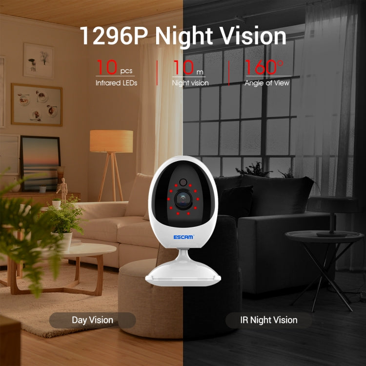 ESCAM QF006 3MP 1296P HD Indoor Wireless PTZ IP Camera IR Night Vision AI Humanoid Detection Home Security CCTV Monitor, Plug Type:UK Plug(White) - Security by ESCAM | Online Shopping UK | buy2fix