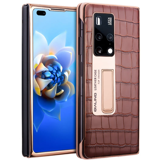 For Huawei Mate X2 QIALINO 2 in 1 Crocodile Pattern Genuine Leather + PC Phone Case(Brown) - Huawei Cases by QIALINO | Online Shopping UK | buy2fix