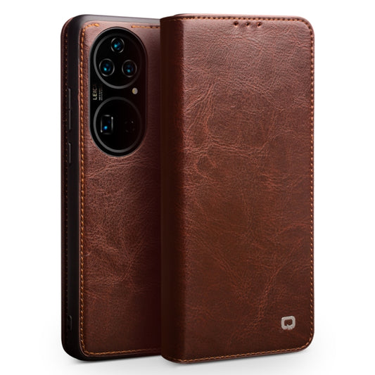 For Huawei P50 QIALINO Genuine Leather Phone Case(Brown) - Huawei Cases by QIALINO | Online Shopping UK | buy2fix