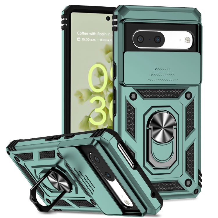 For Google Pixel 7 5G Sliding Camshield Holder Phone Case(Dark Green) - Mobile Accessories by buy2fix | Online Shopping UK | buy2fix