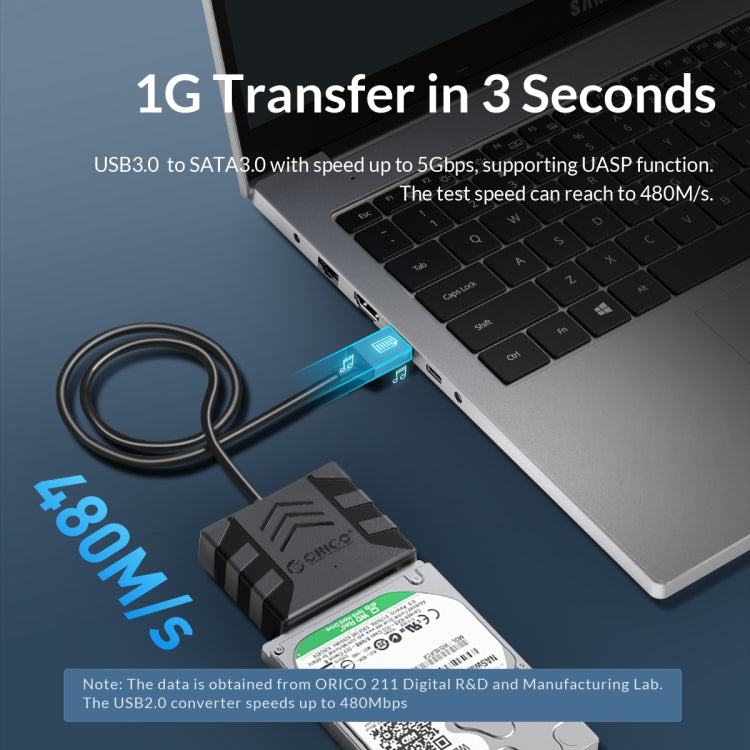 ORICO UTS1 USB 3.0 2.5-inch SATA HDD Adapter with 12V 2A Power Adapter, Cable Length:0.5m(AU Plug) - USB to IDE / SATA by ORICO | Online Shopping UK | buy2fix