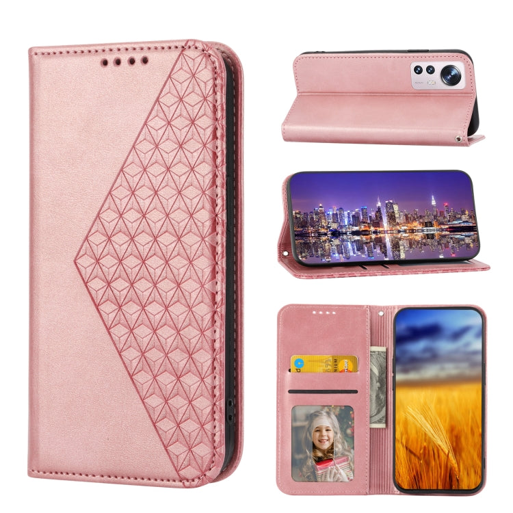 For Xiaomi 12/12X/12S Cubic Grid Calf Texture Magnetic Closure Leather Phone Case(Rose Gold) - Xiaomi Cases by buy2fix | Online Shopping UK | buy2fix