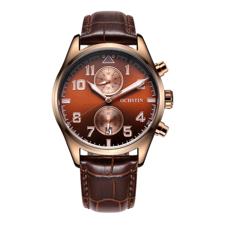 Ochstin 5043G Multifunctional Waterproof Leather Strap Quartz Watch(Coffee+Rose Gold+Coffee) - Leather Strap Watches by OCHSTIN | Online Shopping UK | buy2fix