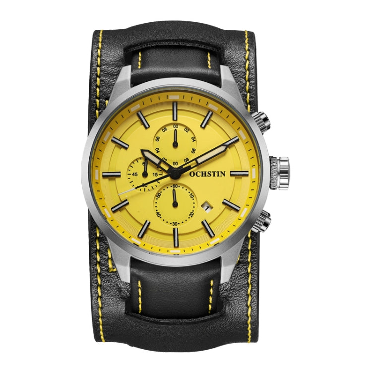 Ochstin 7235 Multifunctional Business Leather Wrist Wrist Waterproof Quartz Watch(Yellow+Silver) - Leather Strap Watches by OCHSTIN | Online Shopping UK | buy2fix