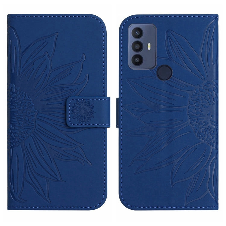 For TCL 30 SE/30E/306/305 Skin Feel Sun Flower Pattern Flip Leather Phone Case with Lanyard(Dark Blue) - More Brand by buy2fix | Online Shopping UK | buy2fix