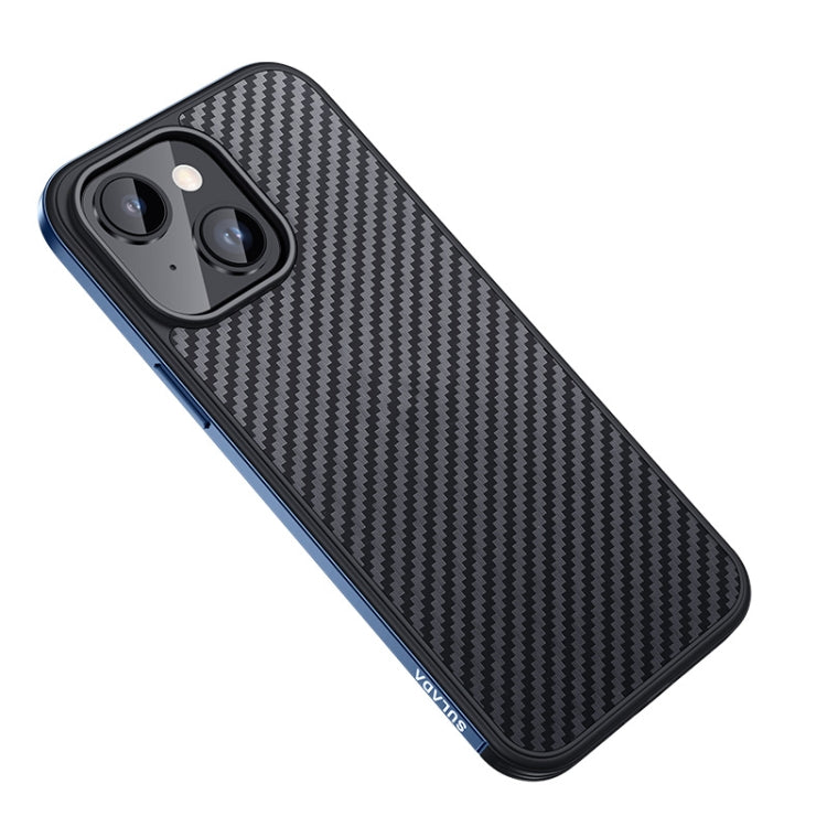 For iPhone 14 SULADA Carbon Fiber Textured Shockproof Metal + TPU Frame Case(Dark Blue) - iPhone 14 Cases by SULADA | Online Shopping UK | buy2fix