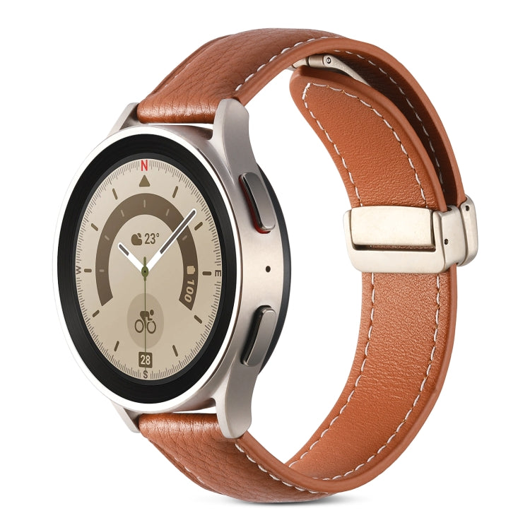 For Samsung Galaxy Watch 5 Folding Buckle Genuine Leather Watch Band(Brown) - Watch Bands by buy2fix | Online Shopping UK | buy2fix