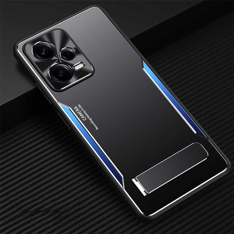 For Xiaomi Redmi Note 12 Pro+ China Blade Series TPU + Titanium Alloy Phone Case with Holder(Black Blue) - Note 12 Pro+ Cases by buy2fix | Online Shopping UK | buy2fix