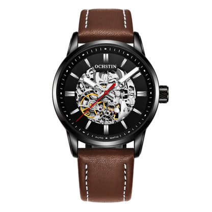 OCHSTIN 62001B Master Series Hollow Mechanical Men Watch(Black-Brown) - Leather Strap Watches by OCHSTIN | Online Shopping UK | buy2fix