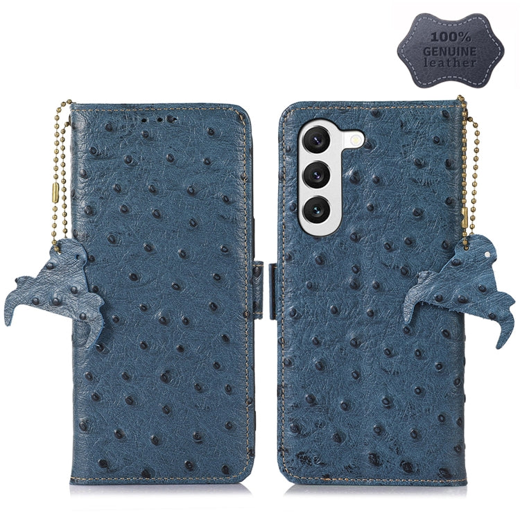 For Samsung Galaxy S23 5G Ostrich Pattern Genuine Leather RFID Phone Case(Blue) - Galaxy S23 5G Cases by buy2fix | Online Shopping UK | buy2fix