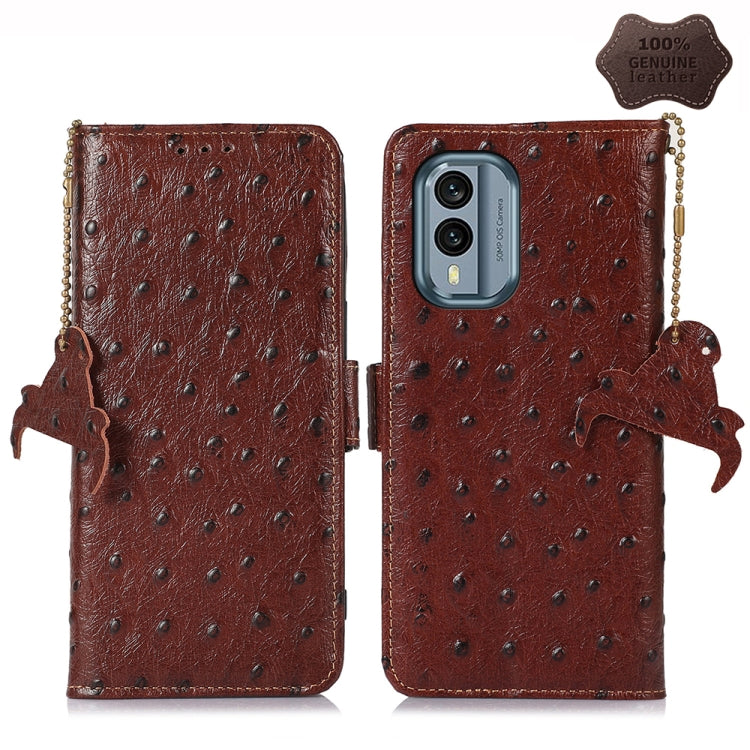For Nokia X30 5G Ostrich Pattern Genuine Leather RFID Phone Case(Coffee) - Nokia Cases by buy2fix | Online Shopping UK | buy2fix