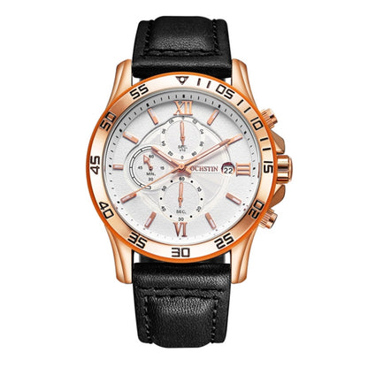 OCHSTIN 6068A Multifunctional Quartz Waterproof Luminous Men Watch(Rose Gold+White+Black) - Leather Strap Watches by OCHSTIN | Online Shopping UK | buy2fix