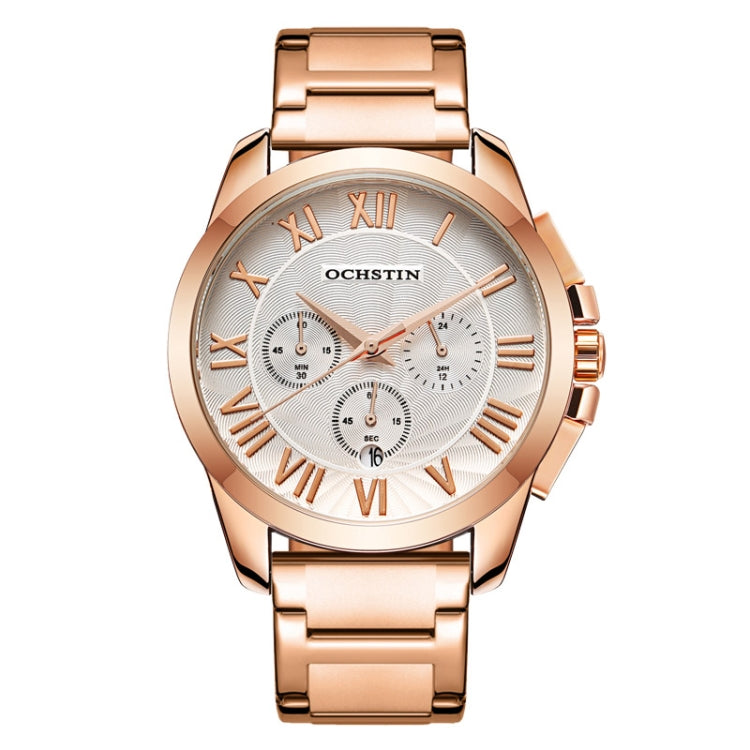 OCHSTIN 7242 Multifunctional Quartz Waterproof Steel Strap Men Watch(Rose Gold+White) - Metal Strap Watches by OCHSTIN | Online Shopping UK | buy2fix