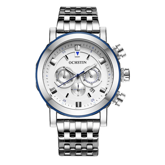 OCHSTIN 7254 Fashion Steel Strap Multifunctional Quartz Men Watch(Silver White) - Metal Strap Watches by OCHSTIN | Online Shopping UK | buy2fix