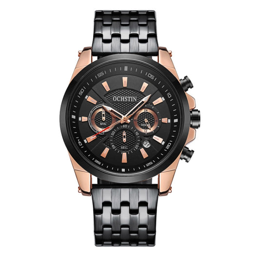 OCHSTIN 7256 Fashion Steel Strap Multifunctional Quartz Men Watch(Black) - Metal Strap Watches by OCHSTIN | Online Shopping UK | buy2fix