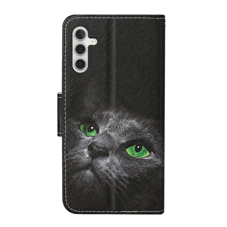 For Samsung Galaxy A34 Colored Drawing Pattern Leather Phone Case(Black Cat) - Galaxy Phone Cases by buy2fix | Online Shopping UK | buy2fix