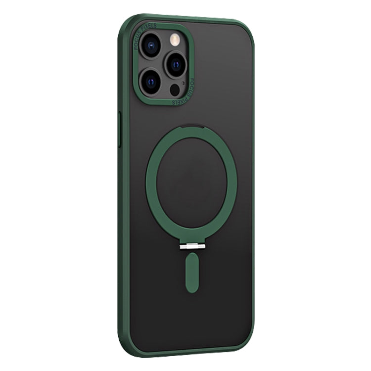 For iPhone 12 Pro Skin Feel MagSafe Shockproof Phone Case with Holder(Dark Green) - iPhone 12 / 12 Pro Cases by buy2fix | Online Shopping UK | buy2fix