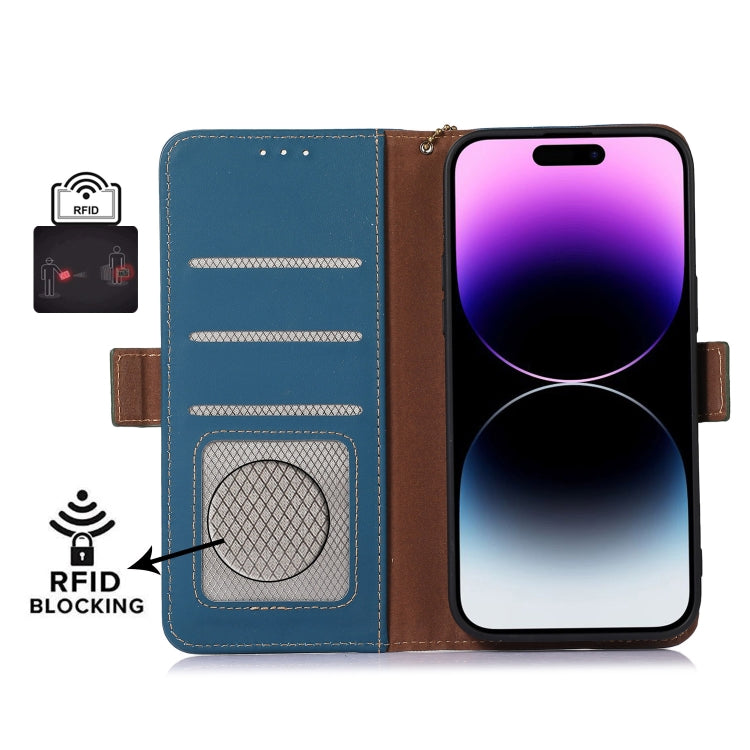 For Motorola Moto G53 5G Genuine Leather Magnetic RFID Leather Phone Case(Blue) - Motorola Cases by buy2fix | Online Shopping UK | buy2fix