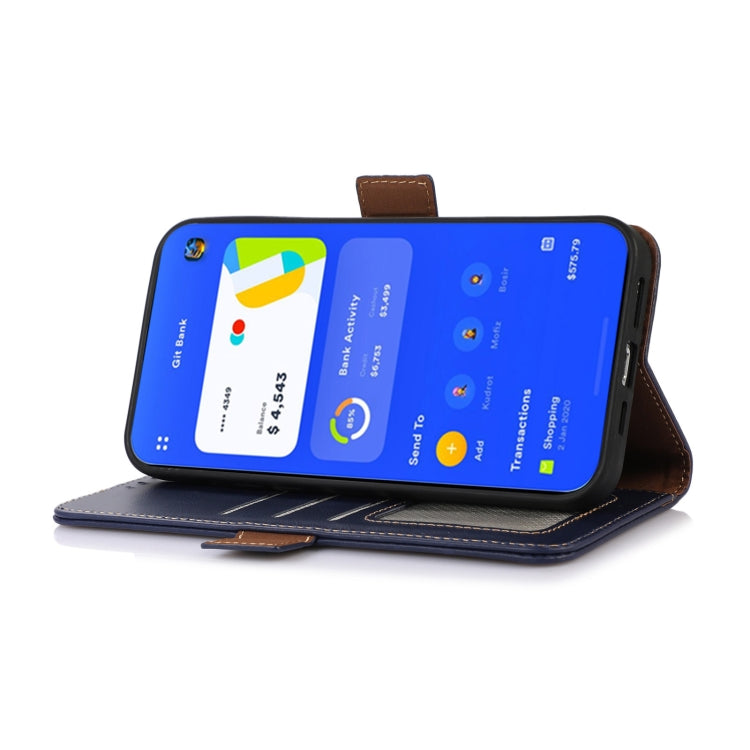 For Motorola Moto G53 5G Crazy Horse Top Layer Cowhide RFID Leather Phone Case(Blue) - Motorola Cases by buy2fix | Online Shopping UK | buy2fix