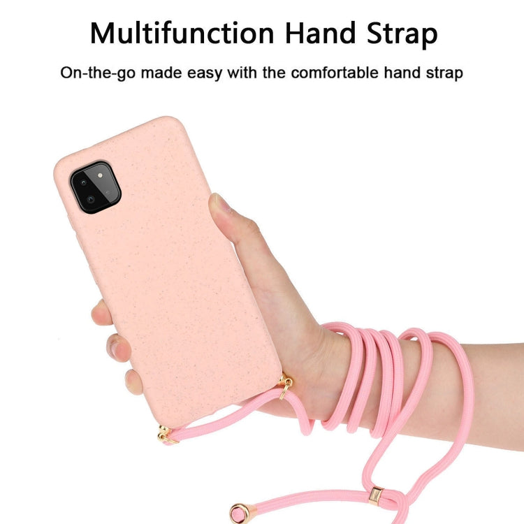 For Samsung Galaxy A22 5G Wheat Straw Material + TPU Phone Case with Lanyard(Pink) - Galaxy Phone Cases by buy2fix | Online Shopping UK | buy2fix