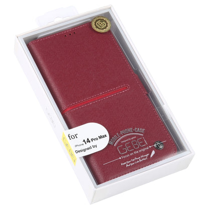 For iPhone 14 Pro Max GEBEI Top-grain Horizontal Flip Leather Phone Case(Wine Red) - iPhone 14 Pro Max Cases by GEBEI | Online Shopping UK | buy2fix