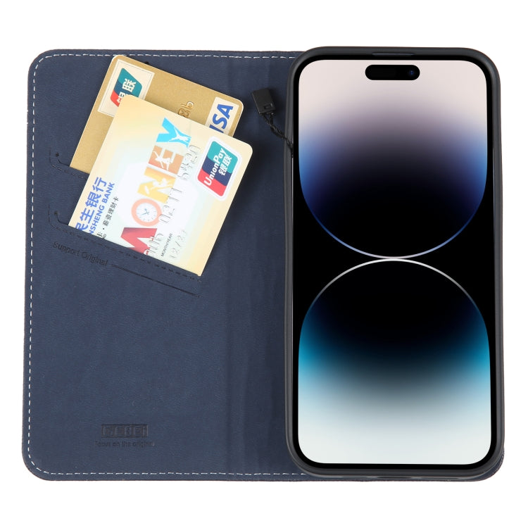 For iPhone 14 Pro GEBEI Top-grain Horizontal Flip Leather Phone Case(Blue) - iPhone 14 Pro Cases by GEBEI | Online Shopping UK | buy2fix