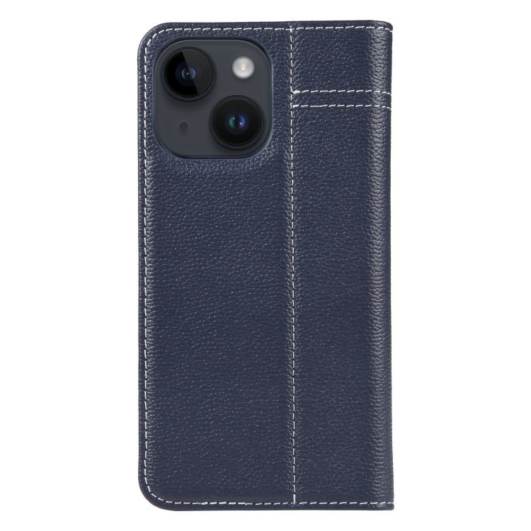 For iPhone 14 Plus GEBEI Top-grain Horizontal Flip Leather Phone Case(Blue) - iPhone 14 Plus Cases by GEBEI | Online Shopping UK | buy2fix