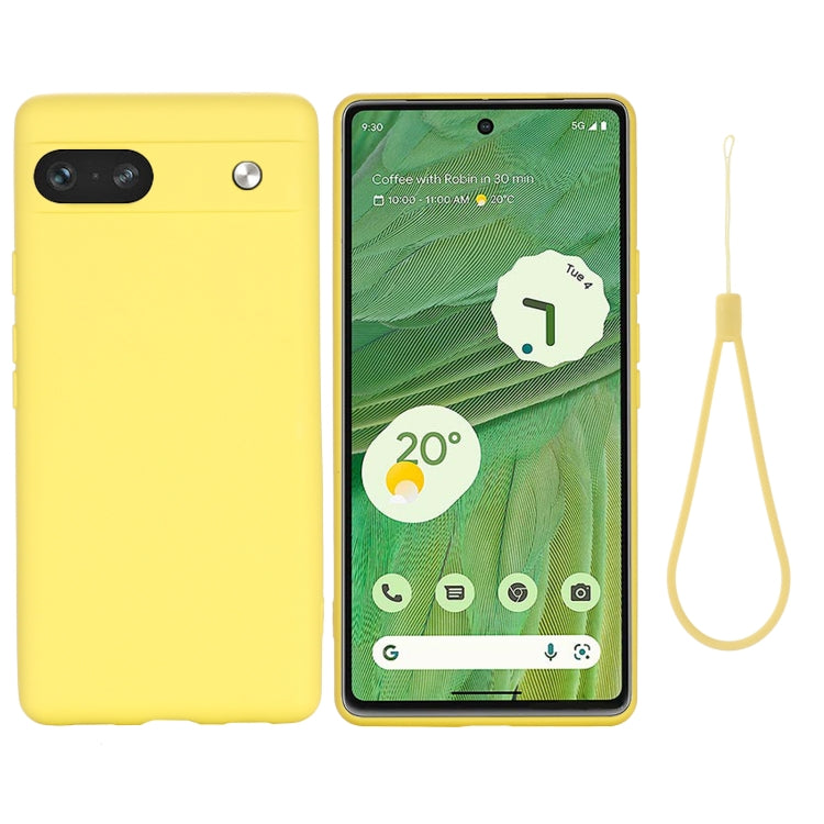 For Google Pixel 7a Pure Color Liquid Silicone Shockproof Phone Case(Yellow) - Google Cases by buy2fix | Online Shopping UK | buy2fix