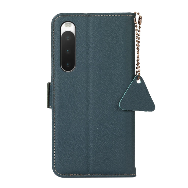 For Sony Xperia 10 IV Side-Magnetic TJ Genuine Leather RFID Phone Case(Green) - Sony Cases by buy2fix | Online Shopping UK | buy2fix