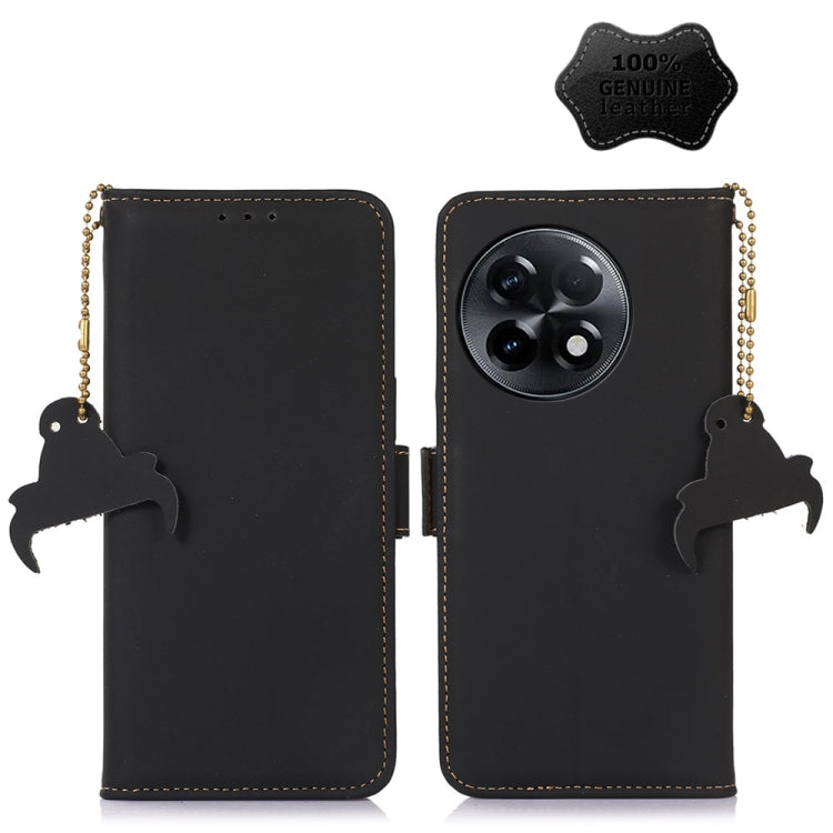 For OnePlus Ace 2 5G / 11R 5G Genuine Leather Magnetic RFID Leather Phone Case(Black) - OnePlus Cases by buy2fix | Online Shopping UK | buy2fix