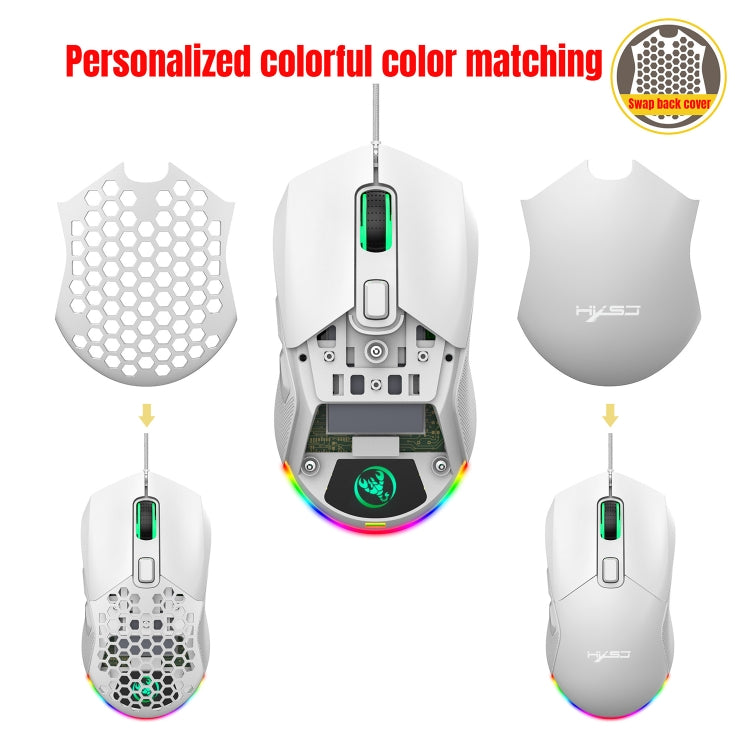 HXSJ X300 7200DPI RGB Backlight Interchangeable Back Cover Hole Gaming Wired Mouse(White) -  by HXSJ | Online Shopping UK | buy2fix