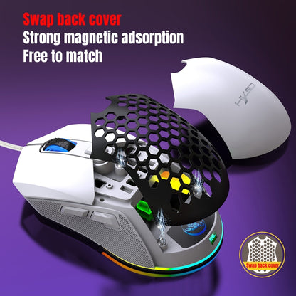 HXSJ X300 7200DPI RGB Backlight Interchangeable Back Cover Hole Gaming Wired Mouse(White) -  by HXSJ | Online Shopping UK | buy2fix