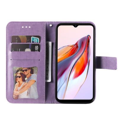 For Xiaomi Redmi 11A 4G/12C 7-petal Flowers Embossing Leather Phone Case(Light Purple) - Xiaomi Cases by buy2fix | Online Shopping UK | buy2fix