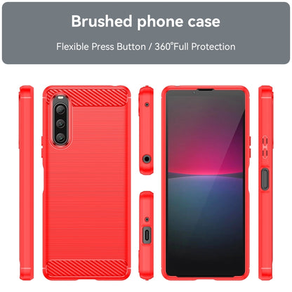 For Sony Xperia 10 V Brushed Texture Carbon Fiber TPU Phone Case(Red) - Sony Cases by buy2fix | Online Shopping UK | buy2fix
