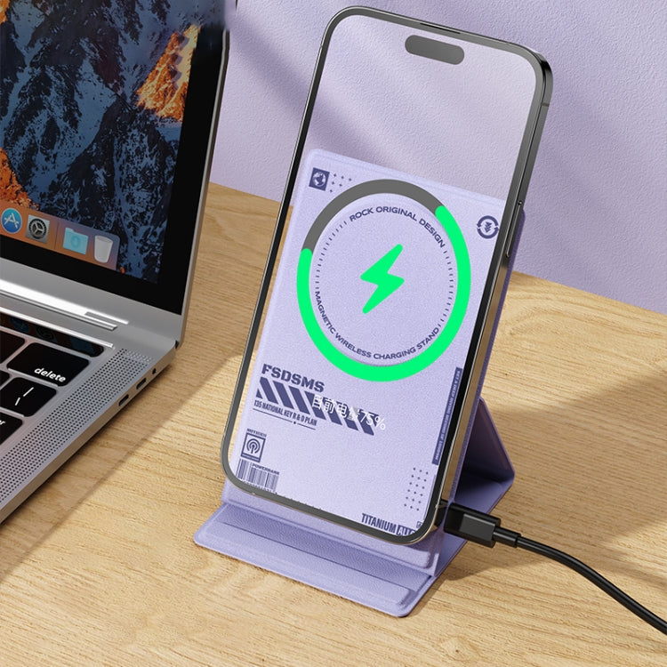 ROCK RWC-0886 W50 Leather Magnetic Wireless Charger Stand(Black) - Wireless Charger by ROCK | Online Shopping UK | buy2fix