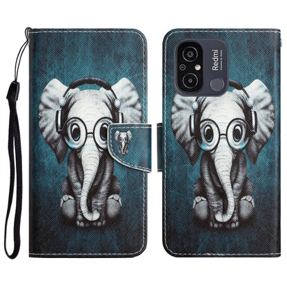 For Xiaomi Redmi 12C Colored Drawing Leather Phone Case(Earphone Elephant) - Xiaomi Cases by buy2fix | Online Shopping UK | buy2fix