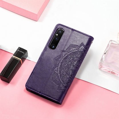 For Sony Xperia 1 IV Mandala Flower Embossed Leather Phone Case(Purple) - Sony Cases by buy2fix | Online Shopping UK | buy2fix