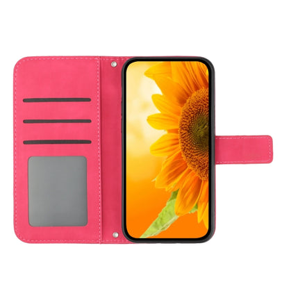 For Sony Xperia 1 V HT04 Skin Feel Sun Flower Embossed Flip Leather Phone Case with Lanyard(Rose Red) - Sony Cases by buy2fix | Online Shopping UK | buy2fix