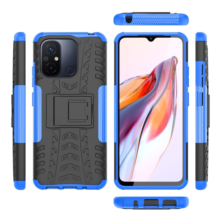 For Xiaomi Redmi 12C Tire Texture TPU + PC Phone Case with Holder(Blue) - Xiaomi Cases by buy2fix | Online Shopping UK | buy2fix